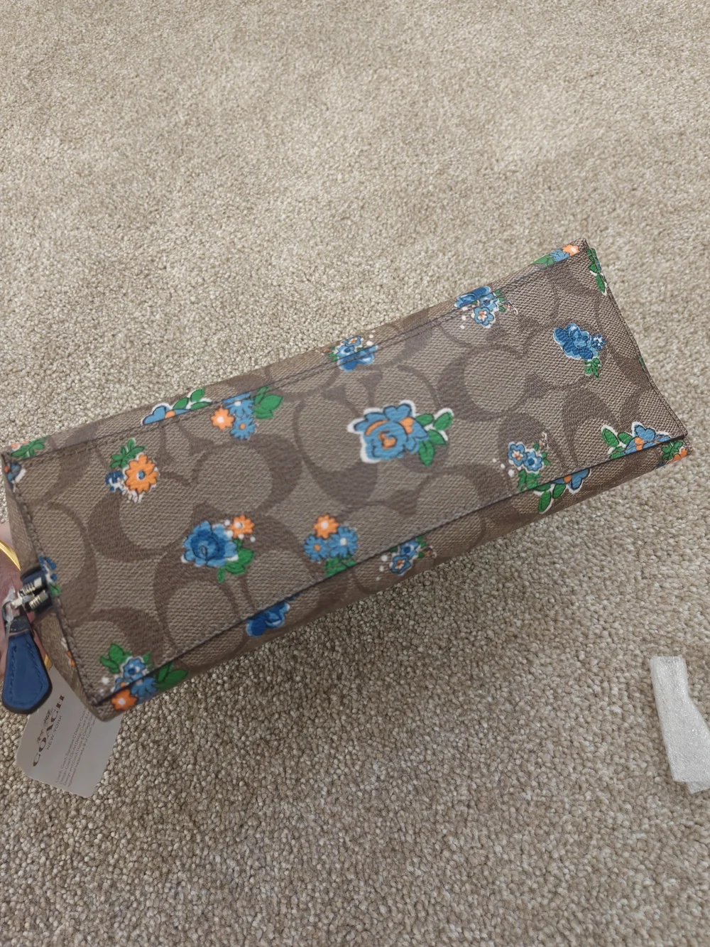 COACH Floral Signature Canvas Zip Pouch - Brown/Blue/Orange